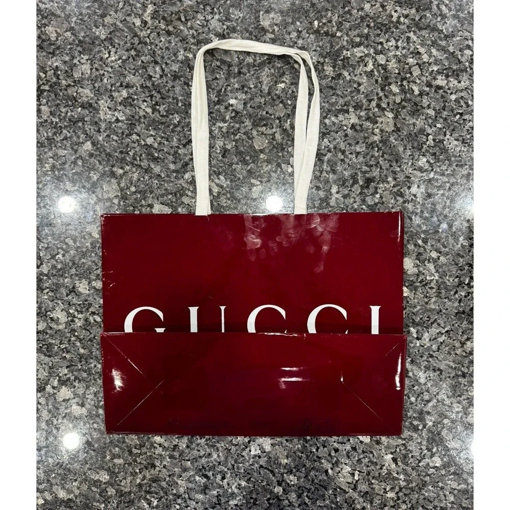 Authentic Gucci Shopping Gift Bag Only Red Burgundy Paper Large 3x 19